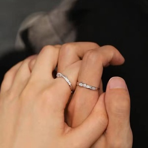 Lively Knot Bow Couple Rings Crystal Rhinestone Channel Setting Adjustable Unisex Engagement Jewelry - Product Image 2