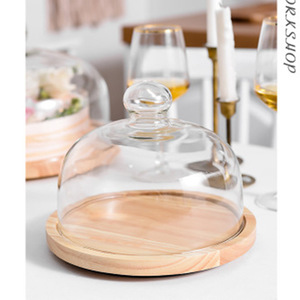 Support à gâteau rond <span class=keywords><strong>en</strong></span> bois personnalisé OEM/ODM avec couvercle <span class=keywords><strong>en</strong></span> <span class=keywords><strong>verre</strong></span>, plateau créatif pour servir les fruits, plateau tournant pour la pâtisserie à domicile - Product Image 3