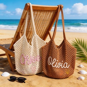 Borsa da Spiaggia Personalizzata con Ricamo all'Uncinetto, Chiusura Aperta, Logo Personalizzato, Regalo per Damigelle, Fatta a Mano, Riutilizzabile, Leggera, per Vacanze - Product Image 4