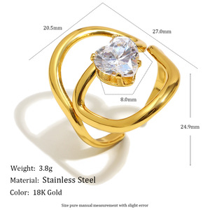 Stainless Steel 18K Gold PVD Plated Abstract Geometric Flower Zircon Open Cuff <b>Ring</b> Trendy Adjustable <b>Finger</b> <b>Rings</b> For Women - Product Image 3