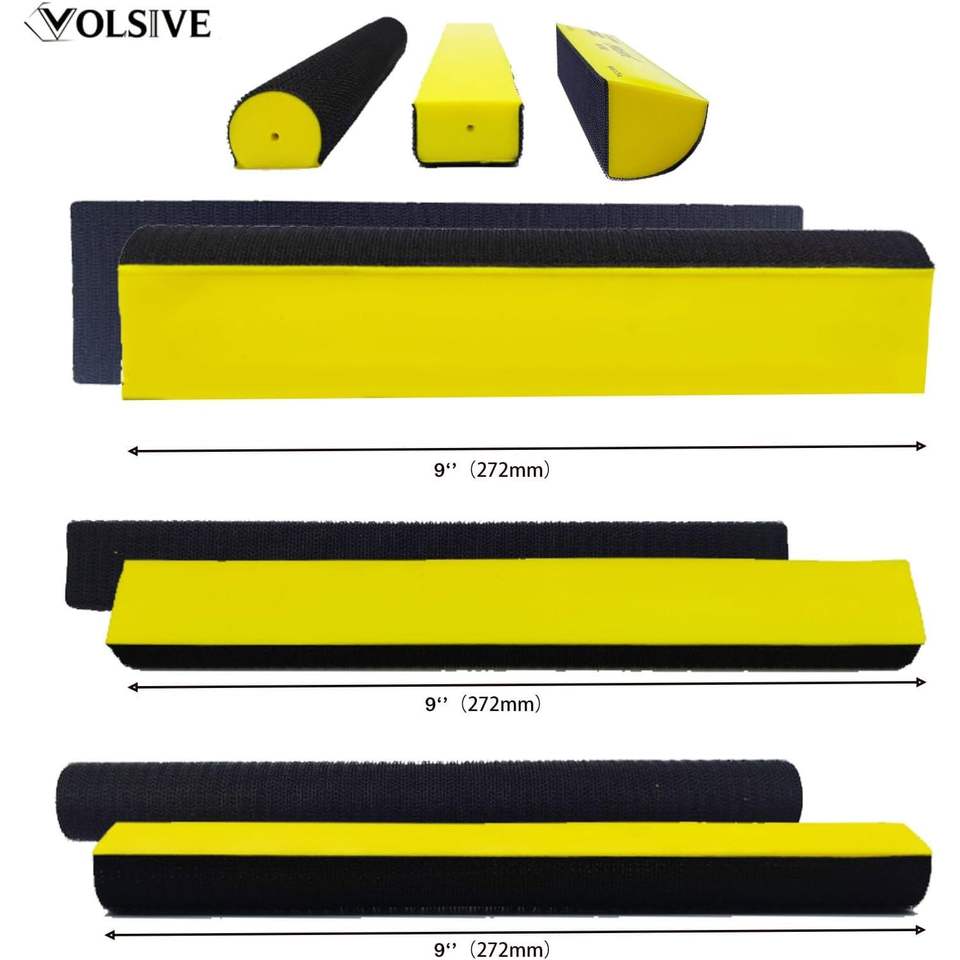 VOLSIVE 7pcs Yellow Hand Sanding Block Set Rectangle Handheld Sanding Pad Hook Loop Interchangeable Assorted Shapes for Sanding