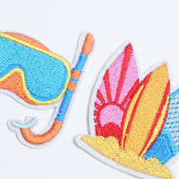 Patch brodé planche de surf et tuba, appliqué thermocollant pour vêtements, vestes, sacs, artisanat d'été DIY