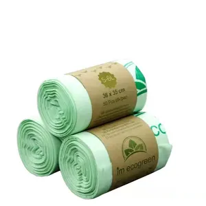 Venta al por mayor personalizado 100% degradable compostable biodegradable plástico basura bolsa de basura en rollo