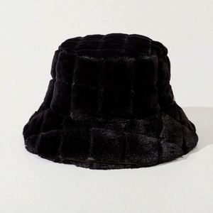 Wholesale in Stock Purple Fuzzy Bucket <b>Hat</b> Checkered Pattern Women Winter <b>Hats</b> Plush Fur Bucket <b>Hat</b> - Product Image 2
