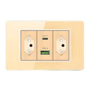 Enchufe de pared con interruptor de luz, doble USB tipo C, estándar brasileño, de vidrio templado, con tres entradas de corriente. - Product Image 6