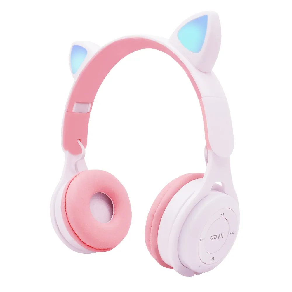 Drop shipping earphone lampu Led telinga kucing lucu M6 headphone Headset Stereo dapat dilipat PC untuk anak perempuan