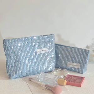 Fashion <b>Large</b> Capacity <b>Cosmetic</b> <b>Bags</b> Sequins with Cotton Evening Clutch Custom Washable Logo Makeup <b>Bag</b> for Women Party Travel - Product Image 4