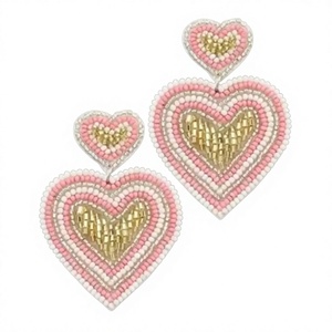 Boucles d'oreilles clous artisanales en forme de cœur avec perles et visage souriant, bijoux de fête mignons pour femme, accessoire de mode pour mariage - Product Image 3