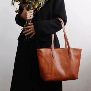Women's Top Grain Cowhide Tote <b>Bag</b> Brown Large Capacity Minimalist Style Everyday Use - Product Image 1