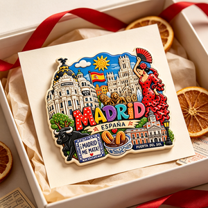 Imán de Madera con Diseño de Bailarina de Flamenco, <span class=keywords><strong>Puerta</strong></span> <span class=keywords><strong>del</strong></span> <span class=keywords><strong>Sol</strong></span>, Madrid, España, Recuerdo de Viaje, Decoración 3D Pintada en MDF, Regalo - Product Image 5