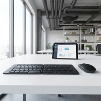 Keyboard dan Mouse Nirkabel Ultra Tipis Lipat Ganda Portabel Isi Ulang Model Gunting untuk Laptop, Tablet, dan Ponsel