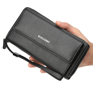 Baellerry <b>Men's</b> <b>Wallet</b> Large Capacity Clutch Bag With Lychee Texture Multiple Card Slots PU Leather Handbag <b>For</b> Everyday Use - Product Image 1