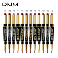 DNM 12 Warna Lipstik Matte Tahan Air Dua Sisi Anti Lengket di Gelas Melembapkan 2 in 1 Lipstik Pensil Lip Liner Kosmetik Make up