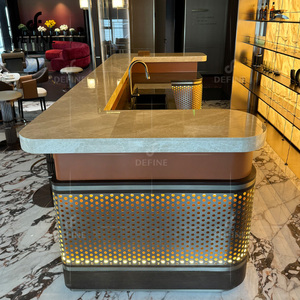 Comercial personalizado Hotel diseño moderno mármol superior restaurante <span class=keywords><strong>Bar</strong></span> mostrador con estante colgante de acero inoxidable - Product Image 4