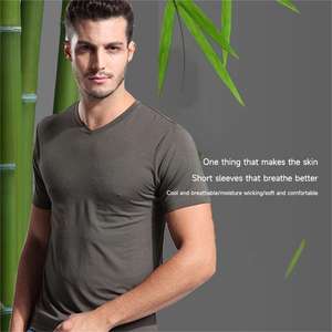 En Stock impresión personalizada antiarrugas antibacteriano respetuoso con el medio ambiente de gran tamaño 95% bambú 5% Spandex tela a granel camiseta en blanco - Product Image 1