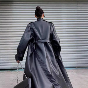 2024 nuova giacca a vento in <span class=keywords><strong>pelle</strong></span> stile retrò giacca lunga giacca di <span class=keywords><strong>pelle</strong></span> <span class=keywords><strong>Trench</strong></span> cappotto da <span class=keywords><strong>donna</strong></span> - Product Image 3