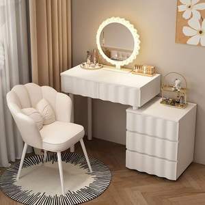 Modern Minimalist Dressing <b>Table</b> With Lighted Mirror Extendable Vanity Storage Cabinet Bedroom <b>Makeup</b> Desk White - Product Image 5