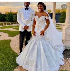 Vestido de Novia LY-WD0753 Ivivy con Pedrería Brillante, Encaje con Cuentas, Cola de Pez, Estilo Africano para Novias - Product Image 1