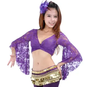 Hot Sale Hight Quality Women Girls Practice Costume Lace Butterfly Sleeve Belly Dance Top