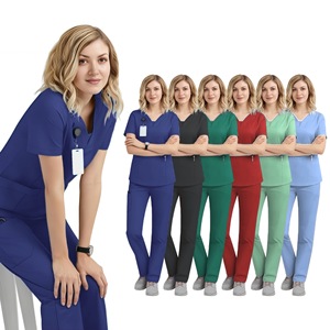 Classic European And American Style Scrub Suit Summer Short Sleeve Split Set Moisture Wicking Breathable Women Workwear Uniform - Product Image 1