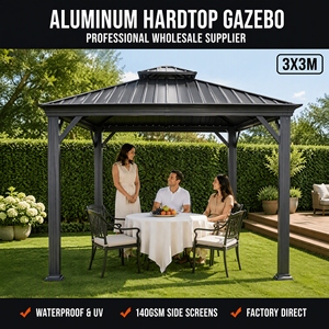 Gazebo STOCK DISPONIBLE <span class=keywords><strong>Mini</strong></span> Quantité 1 Pièce 3x3m Extérieur Double Toit Luxe <span class=keywords><strong>Bois</strong></span> Massif Gazebo Patio Jardin Villa Écran - Product Image 4