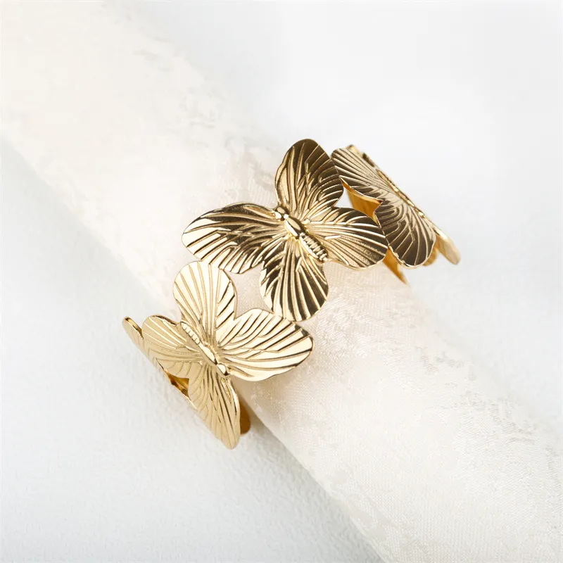 QT240044 cincin pembungkus kupu-kupu logam penjepit serbet dekorasi meja Aksesori logam cincin serbet untuk pernikahan jamuan makan