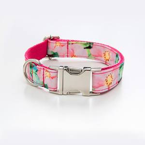 <b>Pink</b> Floral Personalized Engraved Handmade Girl or <b>Dog</b> <b>Collar</b> and Lead Set - Product Image 4