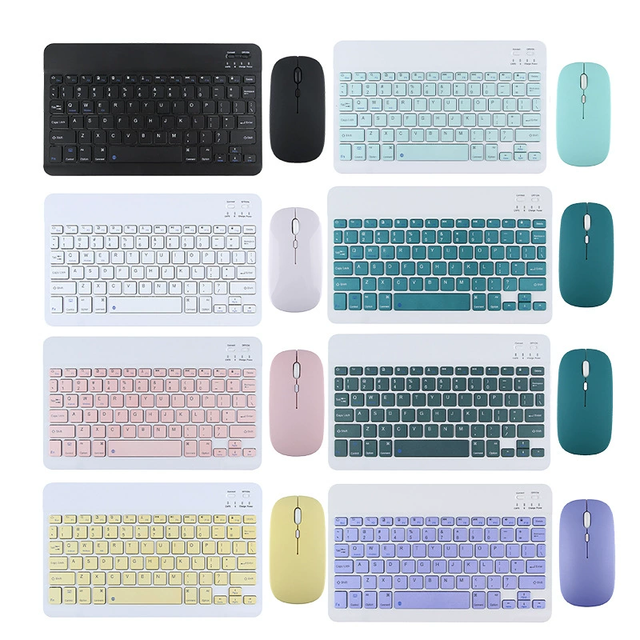 Rechargeable Silent Mechanical Bamboo Style 10" Wireless Keyboard Mouse with Backlit, 2.4G USB for PC Laptop Tablet Phone