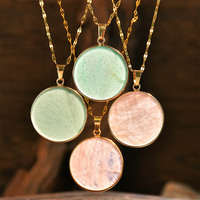 Collier pendentif rond en pierre naturelle, style simple et tendance, pour femme, cadeau de bijoux.