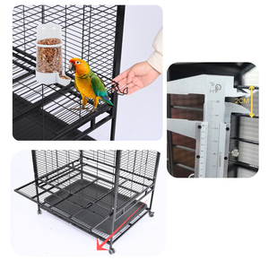 Toptan büyük Metal Birdhouse hareketli evrensel tekerlek tel papağan kafes, geniş Metal kuş kafesi papağan kafesi - Product Image 5