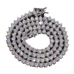 Collar de Plata 925 con Baño de Rodio y Moissanita, Cadena de Tenis con Engaste de Garra Redonda de 3mm, Joyería Unisex Estilo Hip Hop, Regalo - Product Image 3