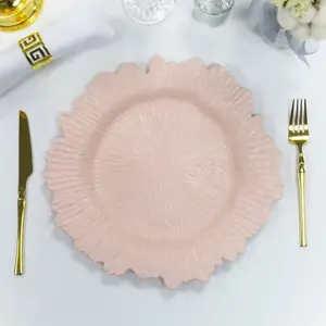 Low Price Light Weight 13 Inch Blush Pink Sunflower Plastic Charger Plates For Wedding Party Table Decoration