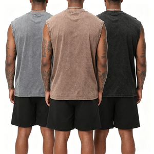 Débardeur <span class=keywords><strong>sans</strong></span> manches en coton tricoté pour homme, avec logo personnalisé, de haute qualité, effet délavé, respirant, coupe décontractée, idéal pour l'été - Product Image 3