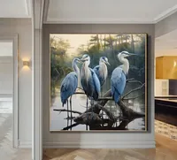 Portrait d'animal texturé peint à la main personnalisé, peinture à l'huile d'oiseau héron pour la maison, le salon, la chambre à coucher, la chambre d'enfant, la décoration murale.