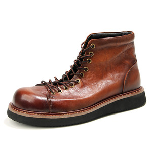 Botas de Tobillo G5-2 de Cuero Genuino con Punta Redonda y Cordones, Botas Estilo Martin con Suela de Goma Resistente a la Abrasión, Moda Casual para Hombre - Product Image 1