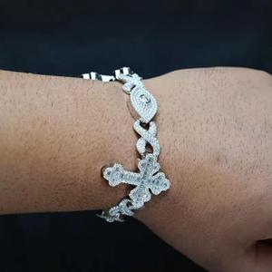 Premium Moissanite Charm Link <b>Bracelet</b> in 925 <b>Sterling</b> <b>Silver</b> Hip Hop Fashion Chain Jewellery Unisex Gift - Product Image 1