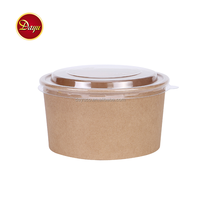 Bol à salade jetable en papier kraft imprimé sur mesure, contenant d'emballage alimentaire à emporter, bol rond en papier pour soupe chaude avec couvercle