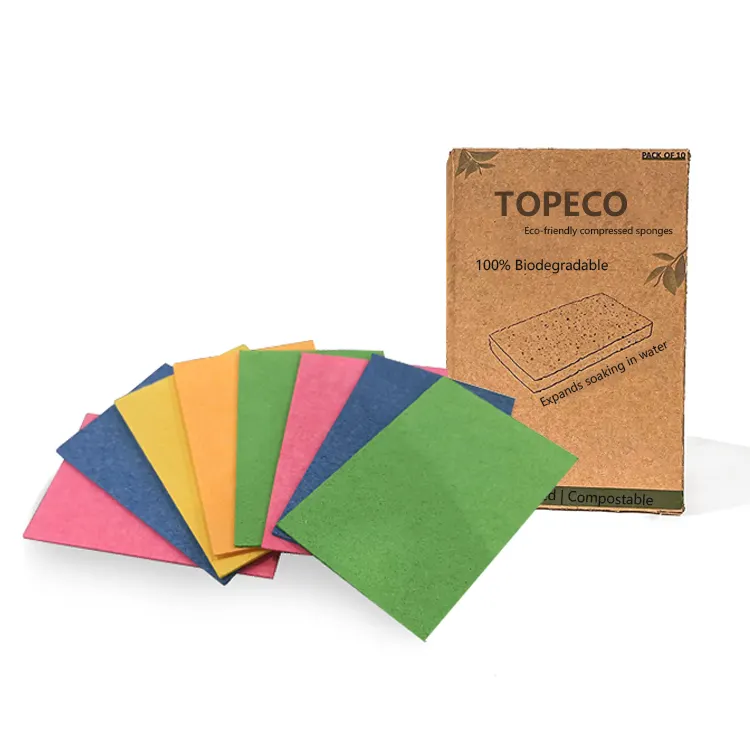 Topeco-esponja de cocina antiadherente, conjunto de esponja de celulosa absorbente para limpieza de aceite, reciclada