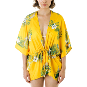 OEM cómodo 100% seda Faus Palm jadeando estilo <span class=keywords><strong>Kimono</strong></span> pijamas de <span class=keywords><strong>manga</strong></span> corta para las mujeres - Product Image 1