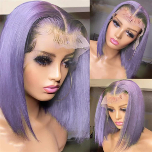 วิกผมบ๊อบสีชมพูสำหรับผู้หญิงวิกผมบ๊อบสั้นทรงบ๊อบผมจริง13x4แบบลูกไม้ด้านหน้าสำหรับผู้หญิงวิกผมบ๊อบสั้นสีม่วงสไตล์บราซิล - Product Image 5