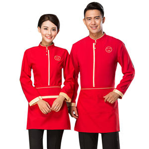 Hombres Mujeres Poliéster Algodón Mezcla Rojo Negro Púrpura Bartender Wait Staff Uniforme Camarero y Camarera Wait Staff Uniforme - Product Image 1