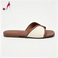 Sandales plates pour femmes en toile avec bordure contrastante, style luxe, à enfiler, pour sorties, vintage, pour soirée romantique, bout rond, chaussures d'été