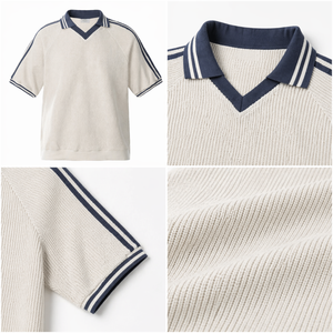 Fabricante de Suéteres de Punto Personalizados OEM/ODM para Hombre, 100% Algodón, <span class=keywords><strong>Cuello</strong></span> <span class=keywords><strong>Polo</strong></span>, Bloques de Color, Manga Corta, Estilo Preppy - Product Image 3