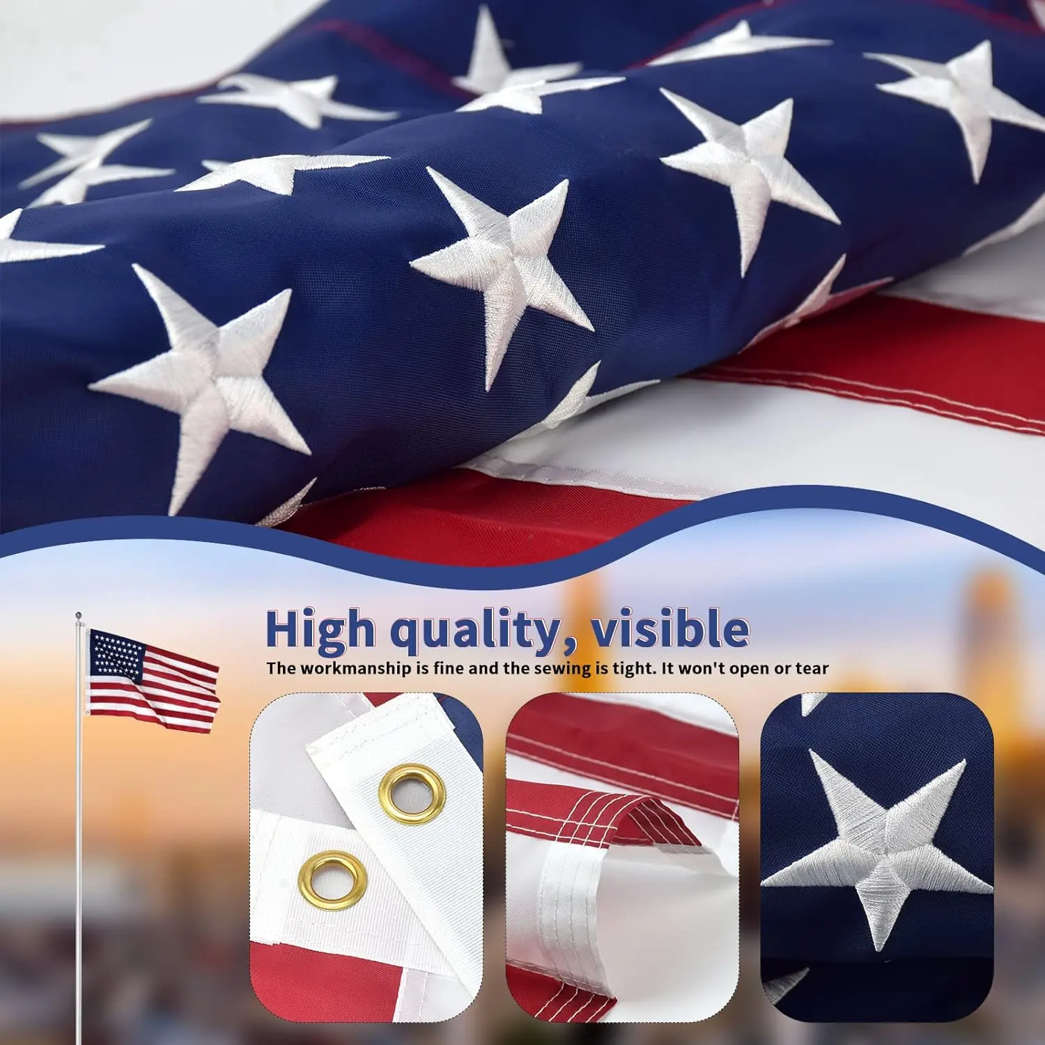 Heyuan 3×5 3×5 Outdoor-Flaggen Schwergewicht amerikanisch usa rot weiß blau Flagge mit besticktem Stern UV-fest und wasserdicht