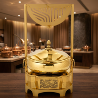 Chauffe-Plats de Luxe Doré Poli, Réchaud de Buffet en Acier Inoxydable, Support de Service pour Traiteur 200L, Chauffage Manuel à Air Chaud