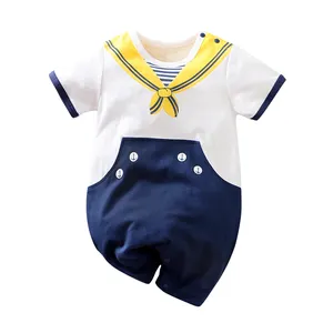 Baju monyet bayi baru lahir katun, Romper bayi perempuan anak laki-laki lengan pendek cetak lucu 0-24 bulan untuk musim panas