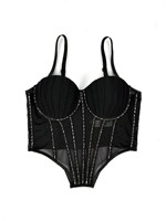 En stock Nouveauté 2026 Corset de soirée de luxe pour femme avec strass, push-up, en maille transparente respirante, style Faja