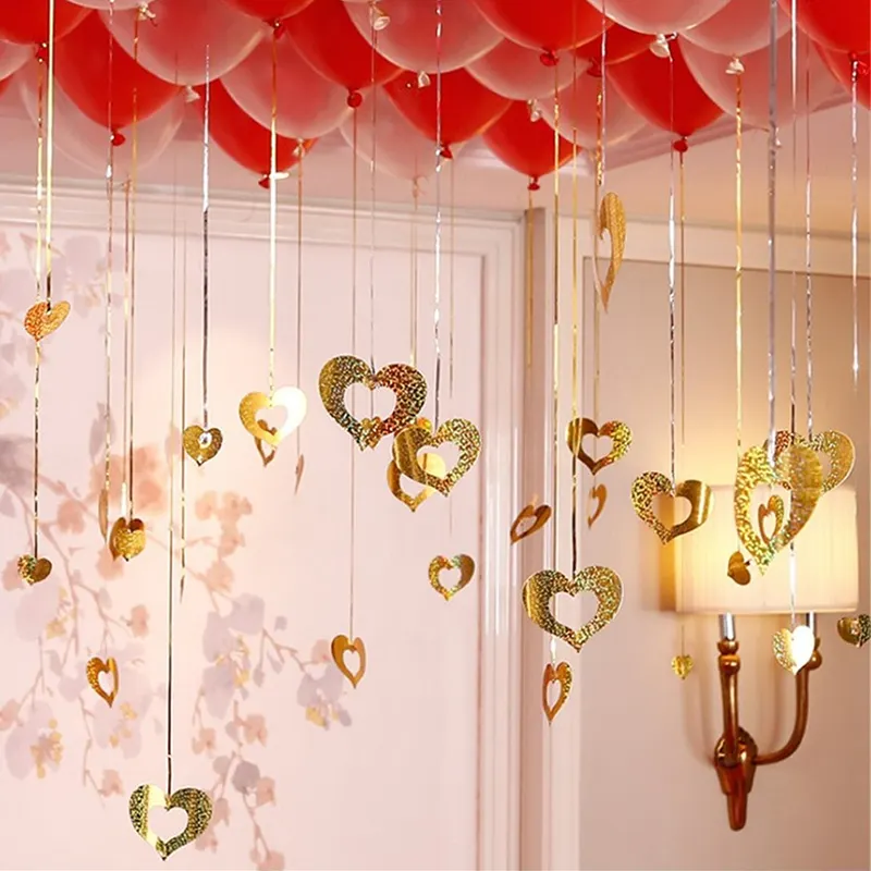 Colgante de globo de amor doble con lentejuelas láser, decoración de fiesta de cumpleaños, habitación de boda romántica, propuesta, 100 Uds.