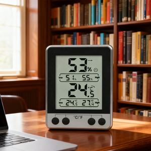 מד חום-לחות דיגיטלי מגנטי פנימי, מקליט טמפרטורה גבוהה/נמוכה, 3 רמות נוחות, צג LCD עם תאורה אחורית, פלסטיק - Product Image 1