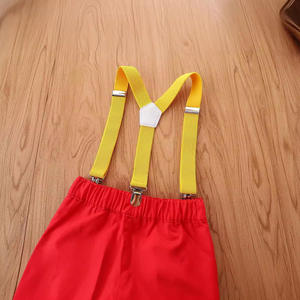 Summer New Cotton Two-Piece Set for Boys Kids Casual Solid Red Suspender Shorts with <span class=keywords><strong>Short</strong></span>-Sleeved Tie Shirt - Product Image 4